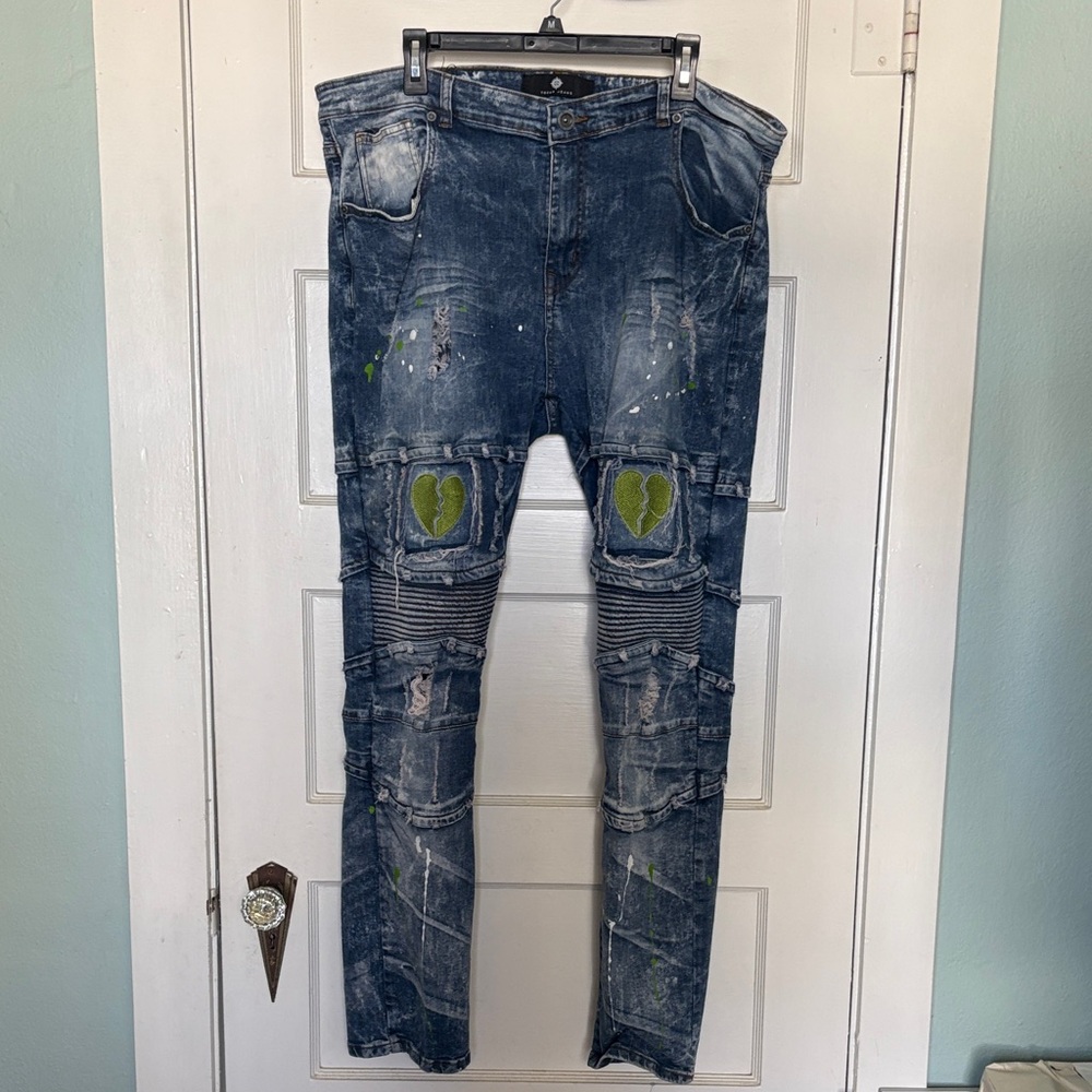 Focus Jeans Stylish Blue Distressed Men Jeans Size 42/32